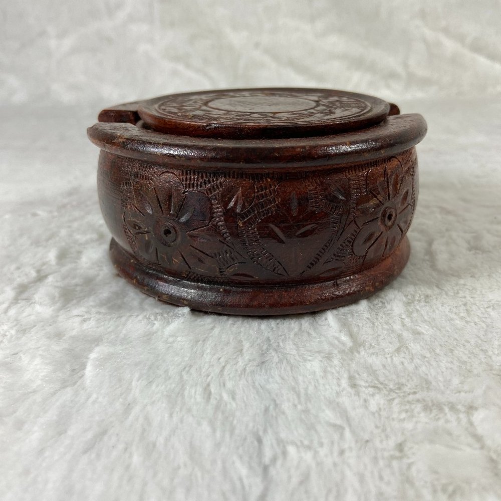 Vintage Carved wood drink coaster set of 6  1980's MCM